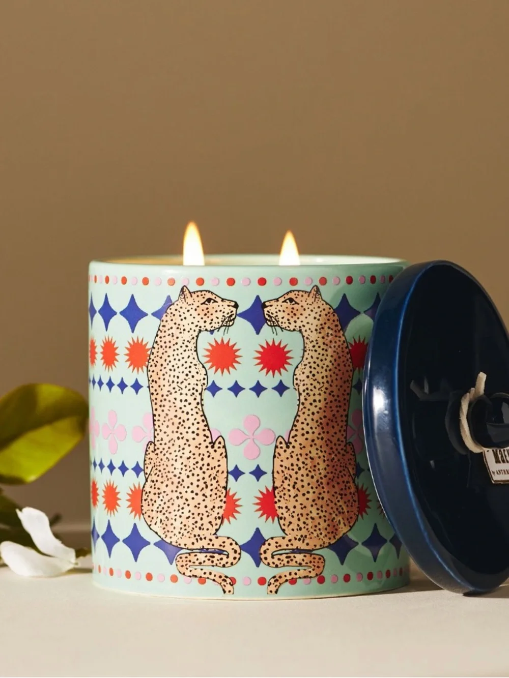 Anthropologie‎ Floral Jasmin Blossom Ceramic candle - Blue Leopard Maeve
